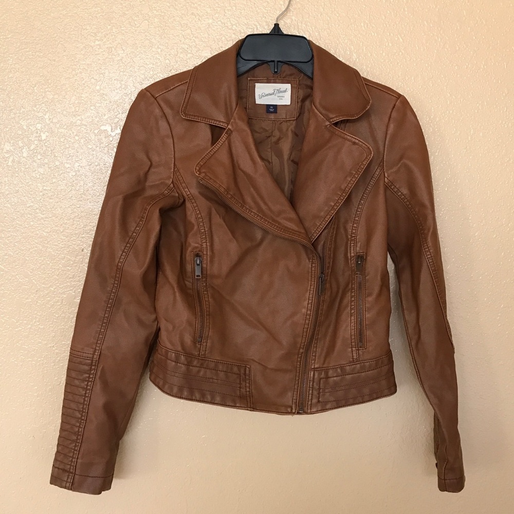 Brown Faux Leather Moto Jacket Universal Thread XS